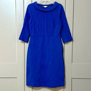 Boden Alexa Ottoman Pencil Dress Boat Neck Pintucked 3/4 Sleeve Blue Sz 6L Tall